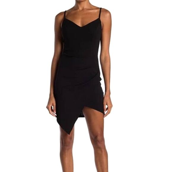 LOVE NICKIE LEW Spaghetti Strap Asymmetrical Black Mini Dress - Size Small NEW - Picture 1 of 14